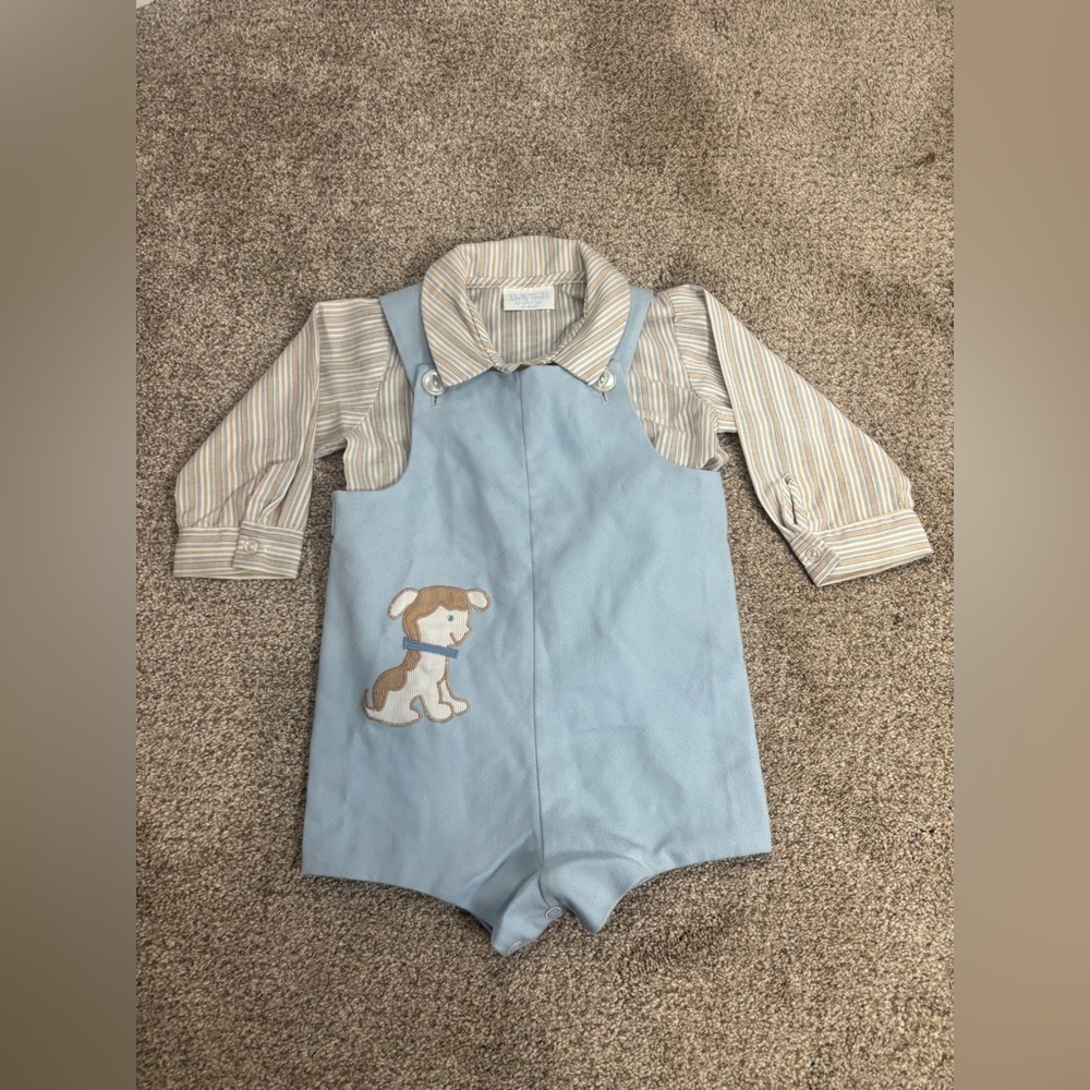 Betti Terrell Button Up Jumper Shorts Romper Unisex Boy Dog Overalls 12-18 month